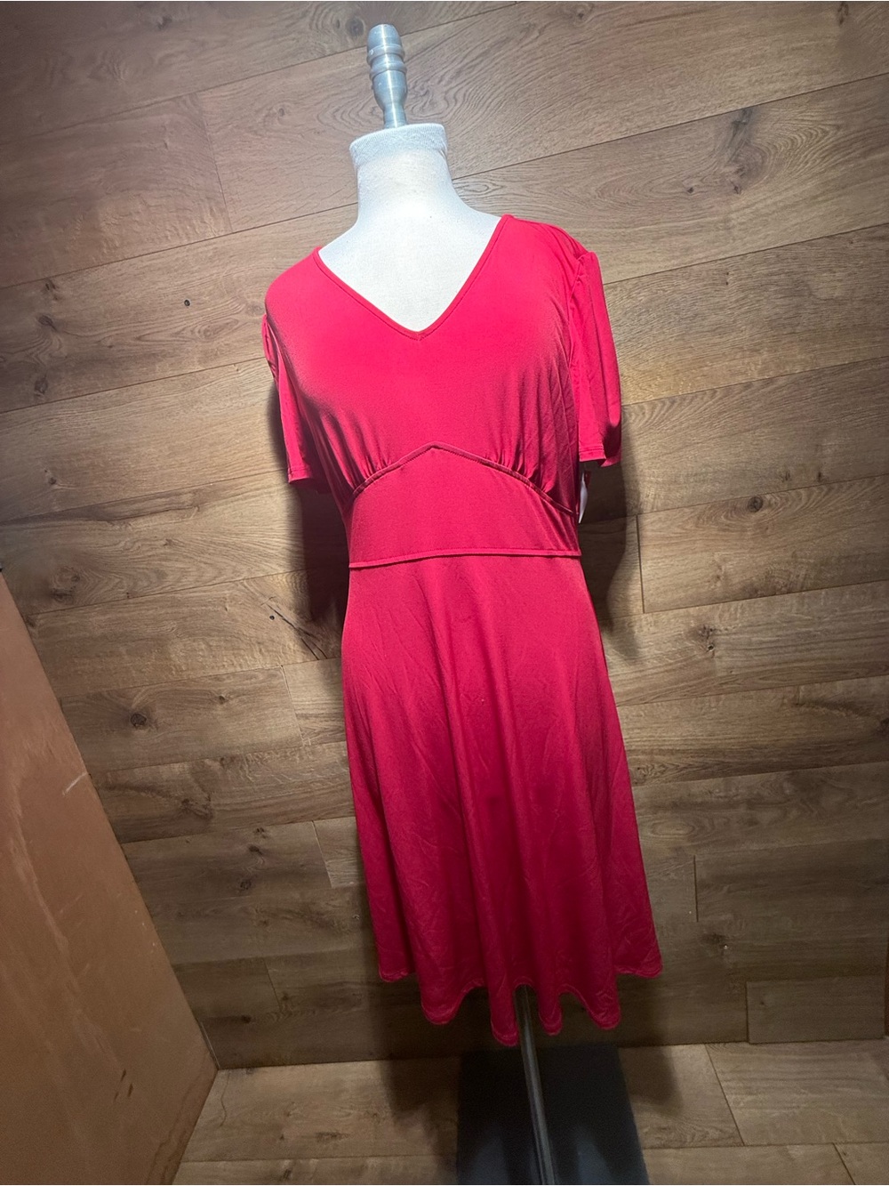 Amazon Pink V-Neck Short Sleeve High-Low Dress